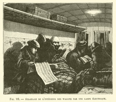 Verlichting Van De Binnenkant Van Wagons Door Een Elektrische Lamp door French School